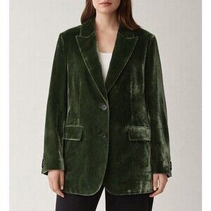COS Women US 10 Blazer Green Velvet Silk Tailored Single Breasted Relaxed NWOT